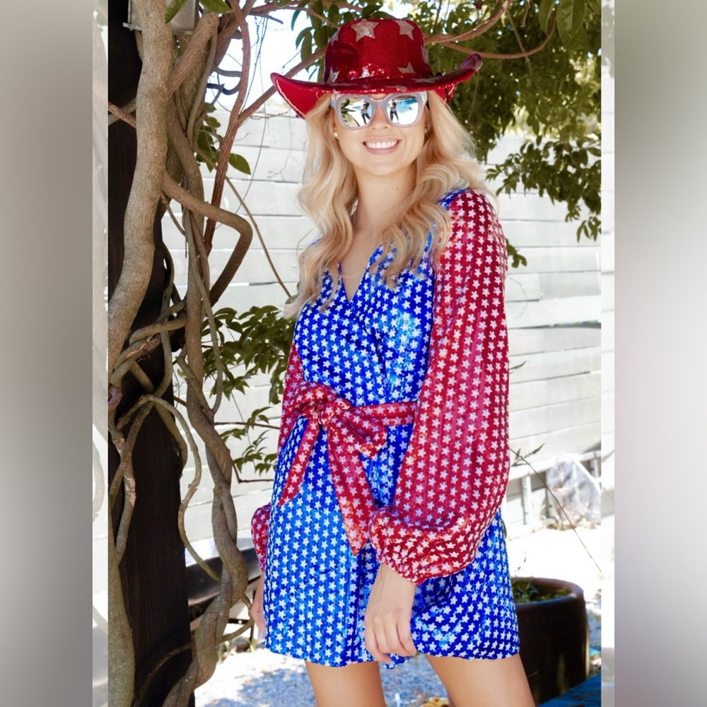 QUEEN OF SPARKLES | Red, White & Blue Star Dress | FULL SEQUIN - Picture 2 of 4
